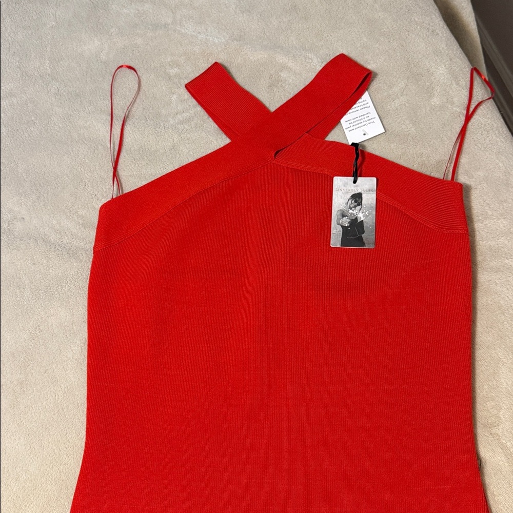 NWT Sincerely Jules Red Midi Dress with Cross-Front Neckline - Picture 7 of 7